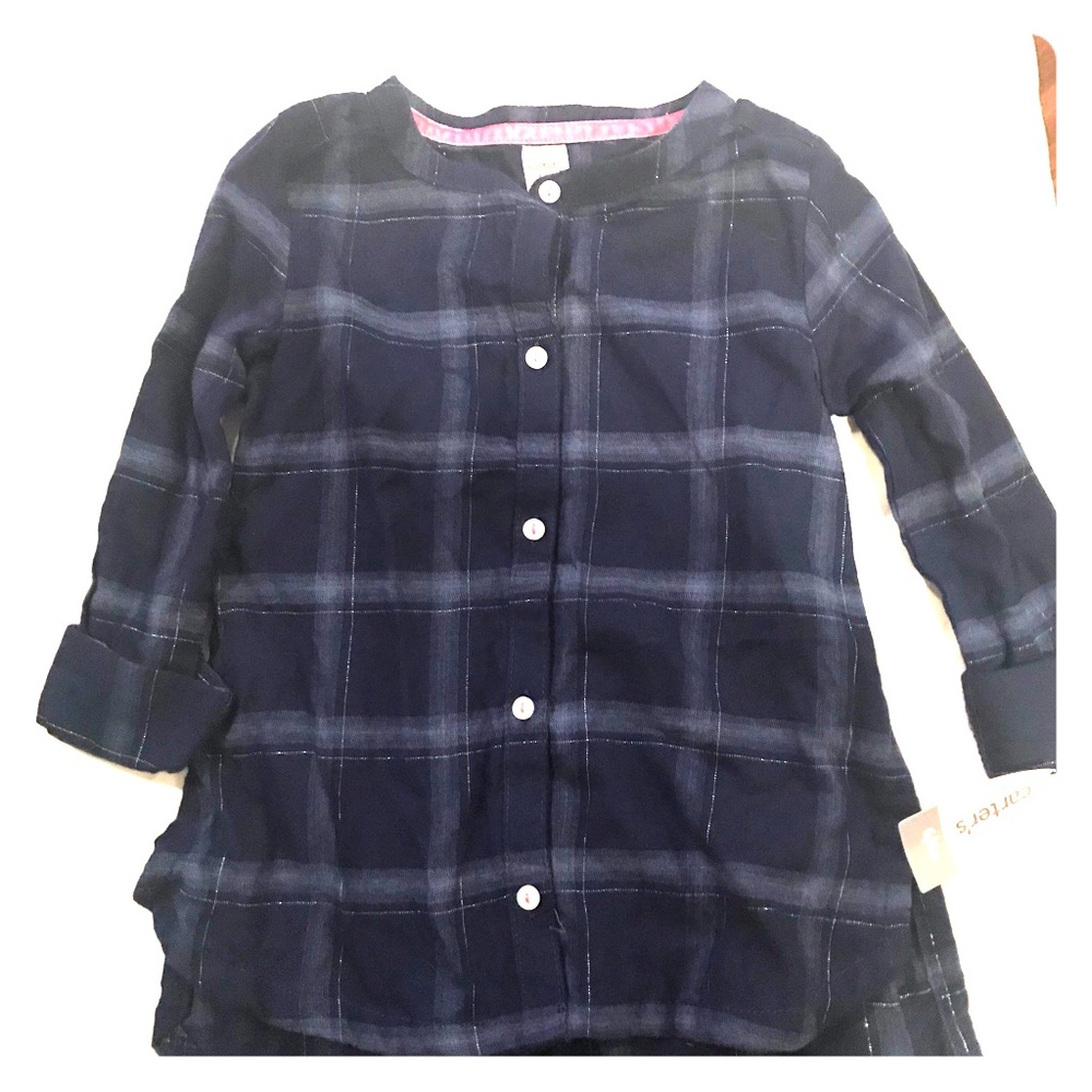 NWT 6 blue plaid button down top
